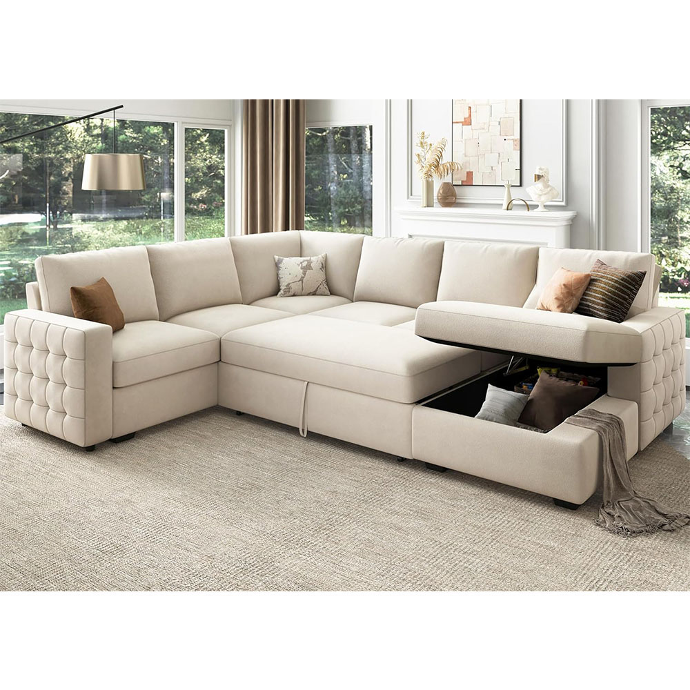 HONBAY Sleeper Sectional Sofa with Storage Chaise U Shaped Sectional Couch