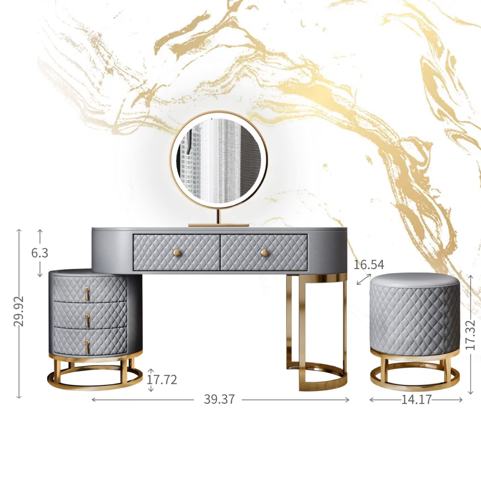 【Furniture】Dresser Table Vanity Makeup Table Set Makeup with 5 Drawers Dressing Table with Lighted Mirror