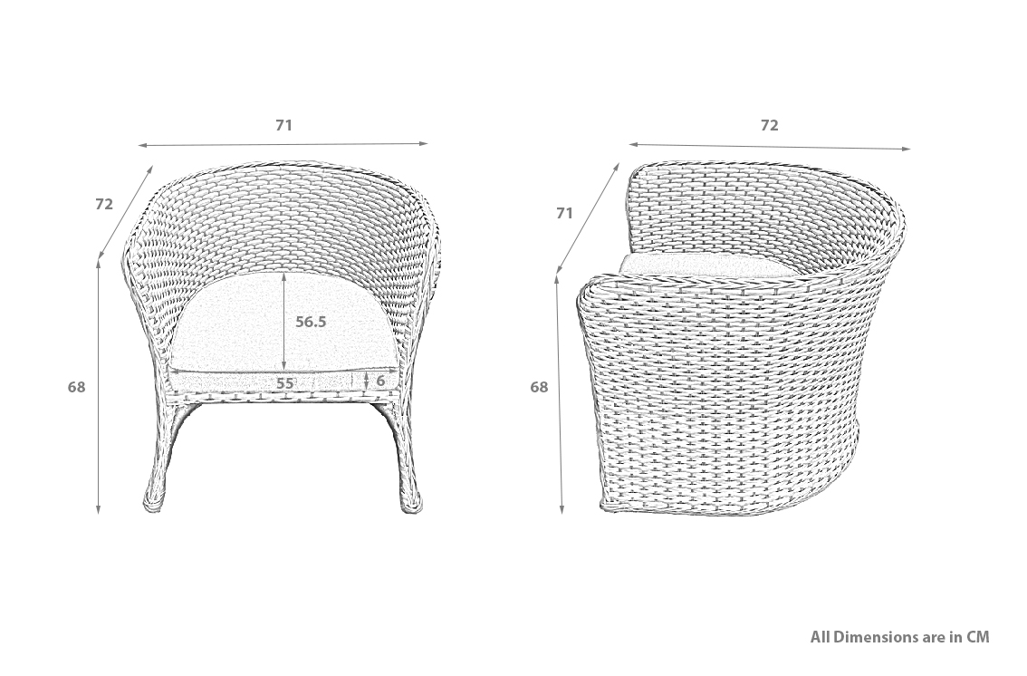 Hartland Compact Rattan Bistro Furniture Set - Whitewash Grey